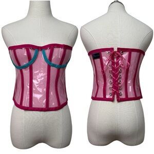 Digital Glow Clubwear Pink Blue UV Neon Clear Vinyl Cybergoth Rave Corset